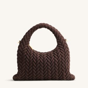 Cora Faux Suede Quilting Handle Bag - Dark Brown - view 1