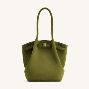 Hana Column Faux Suede Tote Bag - Olive Green - view 1