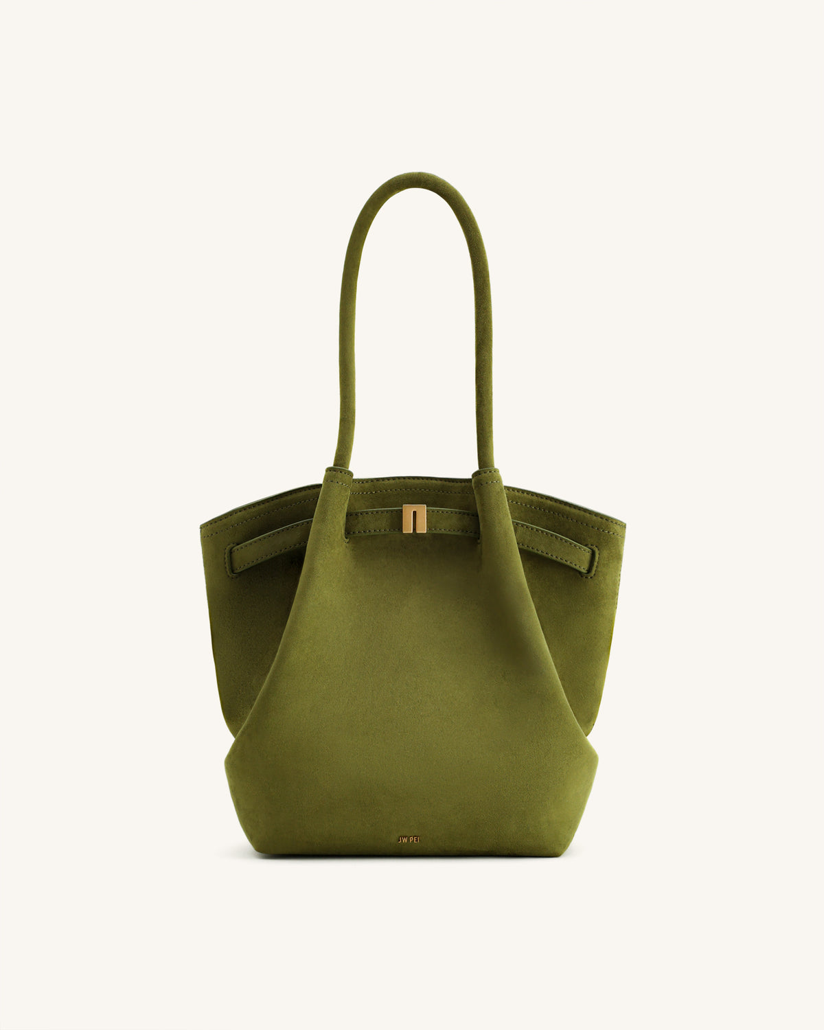 Hana Column Faux Suede Tote Bag - Olive Green - view 1