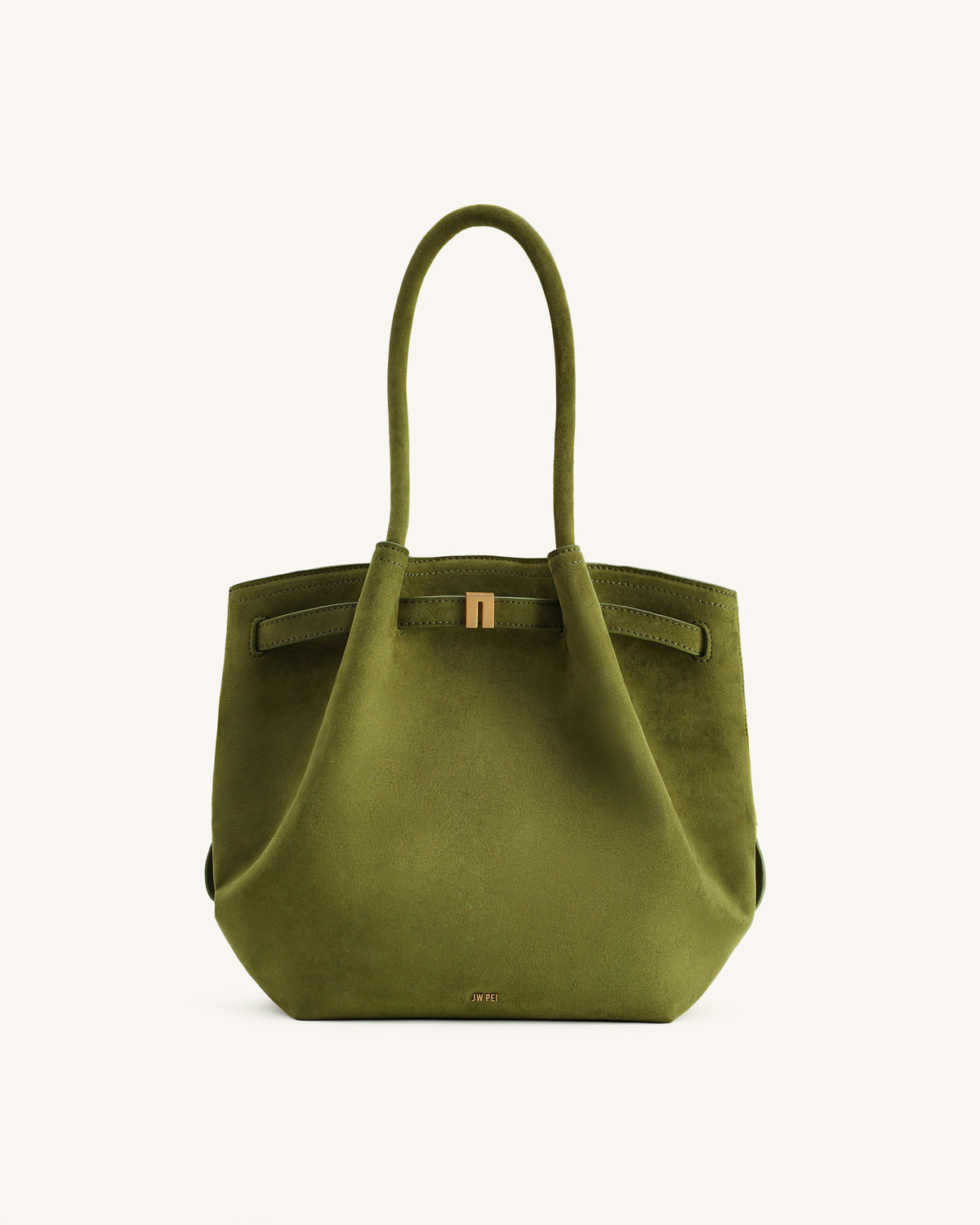 Hana Column Faux Suede Tote Bag - Olive Green - view 2