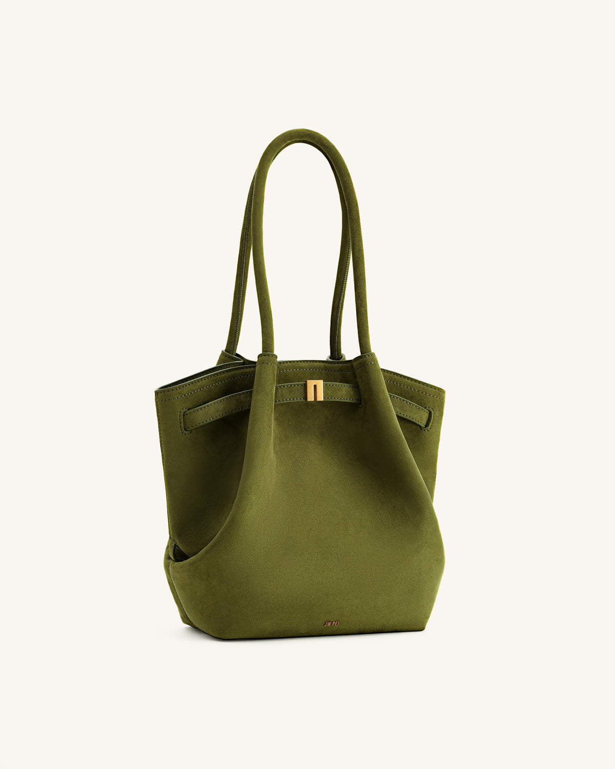 Hana Column Faux Suede Tote Bag - Olive Green - view 3