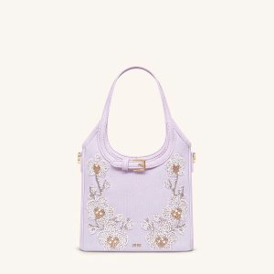 Brooke Mini Belted Embellished Orchid Beaded Top Handle Bag - Lavender - view 1