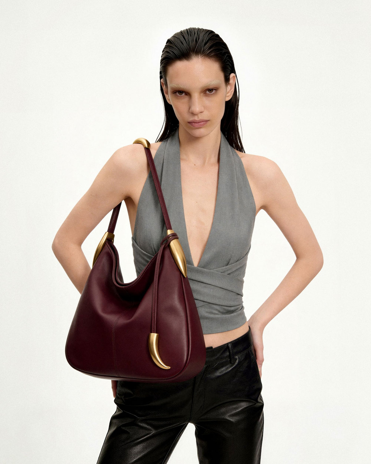 Nina Metal Charm Hobo Bag - Burgundy - view 2
