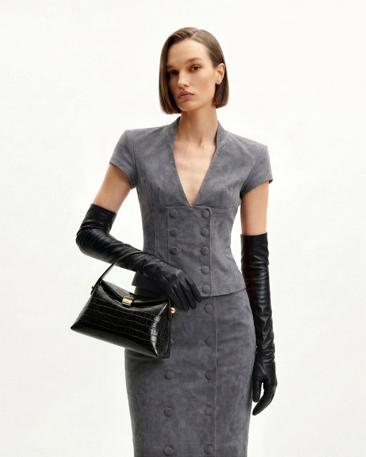 Talia Top Handle Bag - Black Croc - view 2