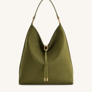 Aria Faux Suede Shoulder Bag - Dark Olive - view 1
