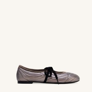 Erika Topstitching Lace-up Ballet Flats - Dark Brown - view 1