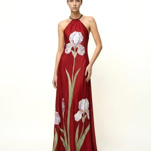 Iris Floral Print Halter Maxi Dress - Ruby - view 1