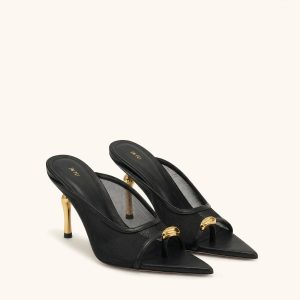 Noemi Pointed-Toe Mesh Mule Heels - Black