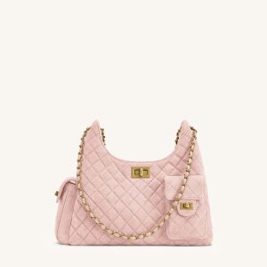 Vivian Faux Suede Quilted Shoulder Bag - Pink