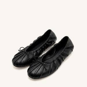 Solenne Ruched Drawstring Ballet Flats - Black - view 1