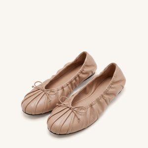 Solenne Ruched Drawstring Ballet Flats - Khaki - view 1