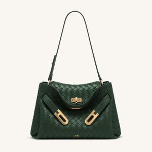 Rhea Woven Texture Double Buckle Shoulder Bag - Teal