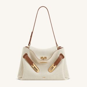 Rhea Double Buckle Shoulder Bag - Brown Canvas