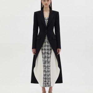 Structured Peak-Lapel Cutaway Maxi Blazer - Black - view 1