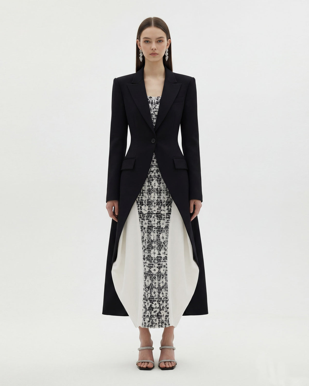 Structured Peak-Lapel Cutaway Maxi Blazer - Black - view 1