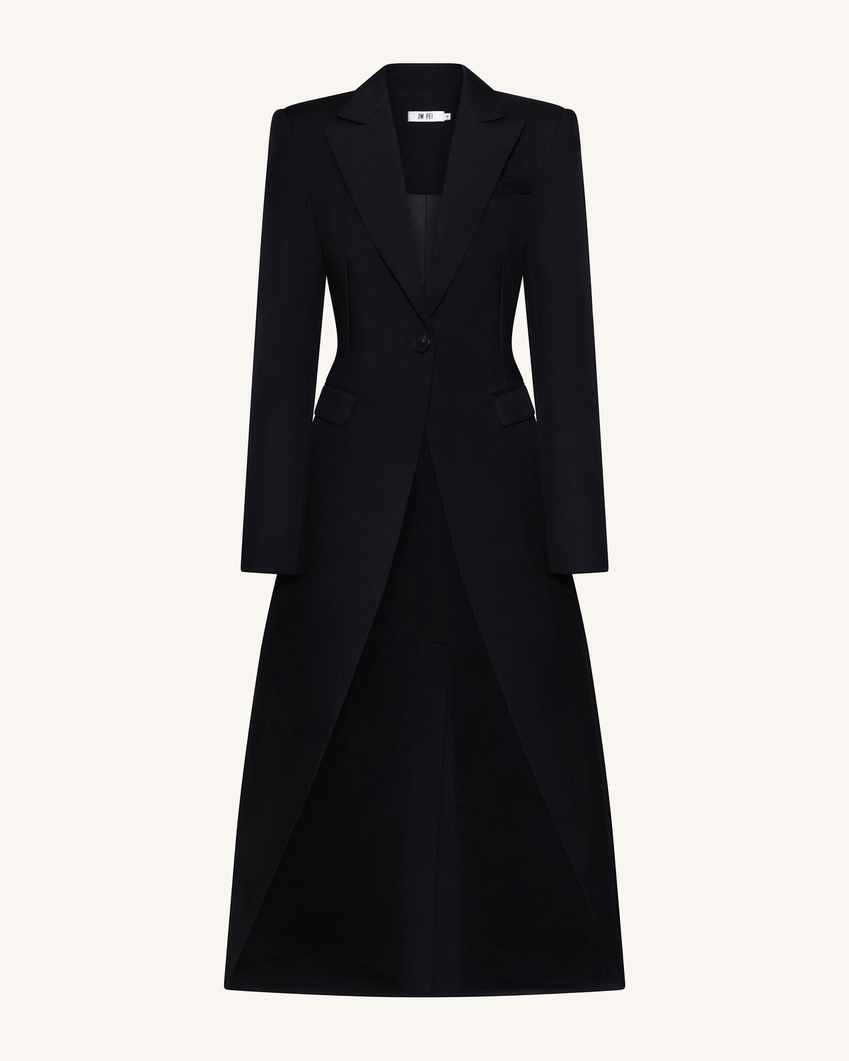 Structured Peak-Lapel Cutaway Maxi Blazer - Black - view 2