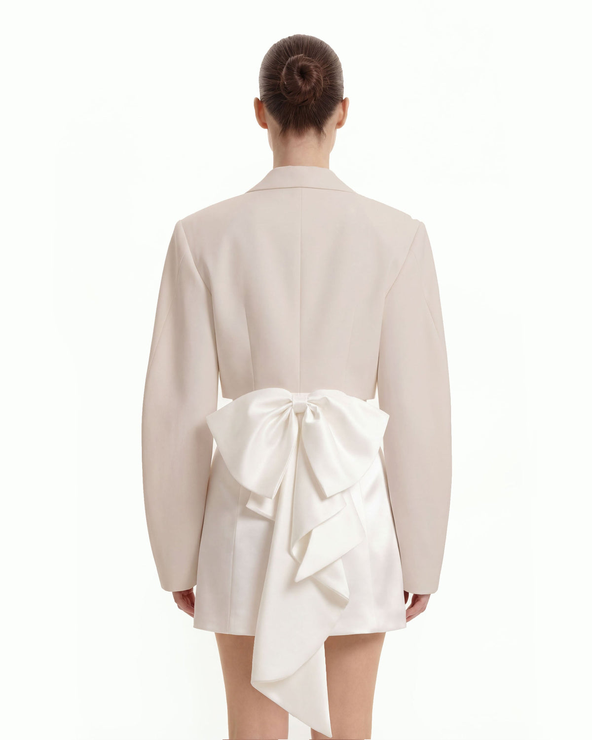 Structured Power-Shoulder Cropped Blazer - Beige - view 2
