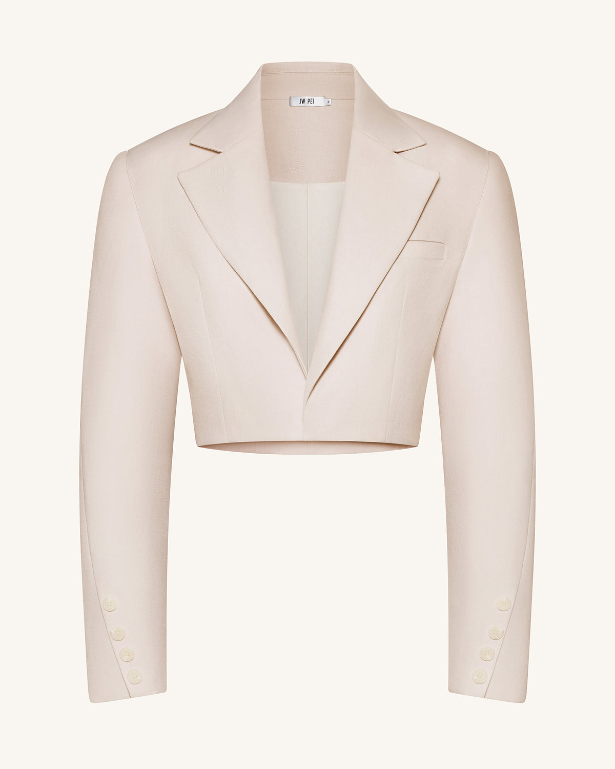Structured Power-Shoulder Cropped Blazer - Beige - view 4