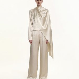 Satin Wide-Leg Trousers - Cream - view 1