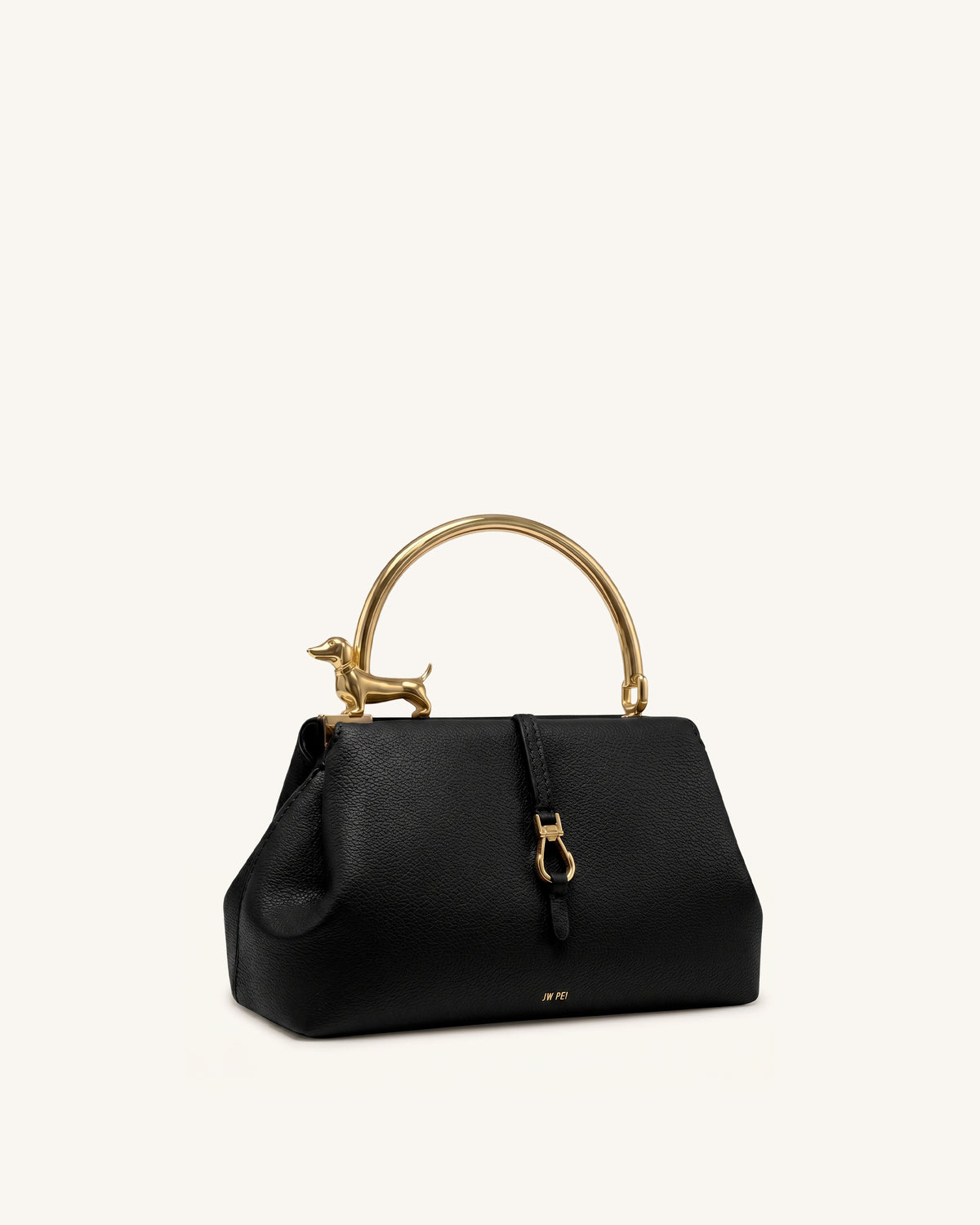 Bruna Dachshund Metal Handle Top Handle Bag - Black - view 2