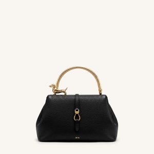 Bruna Dachshund Metal Handle Top Handle Bag - Black - view 1