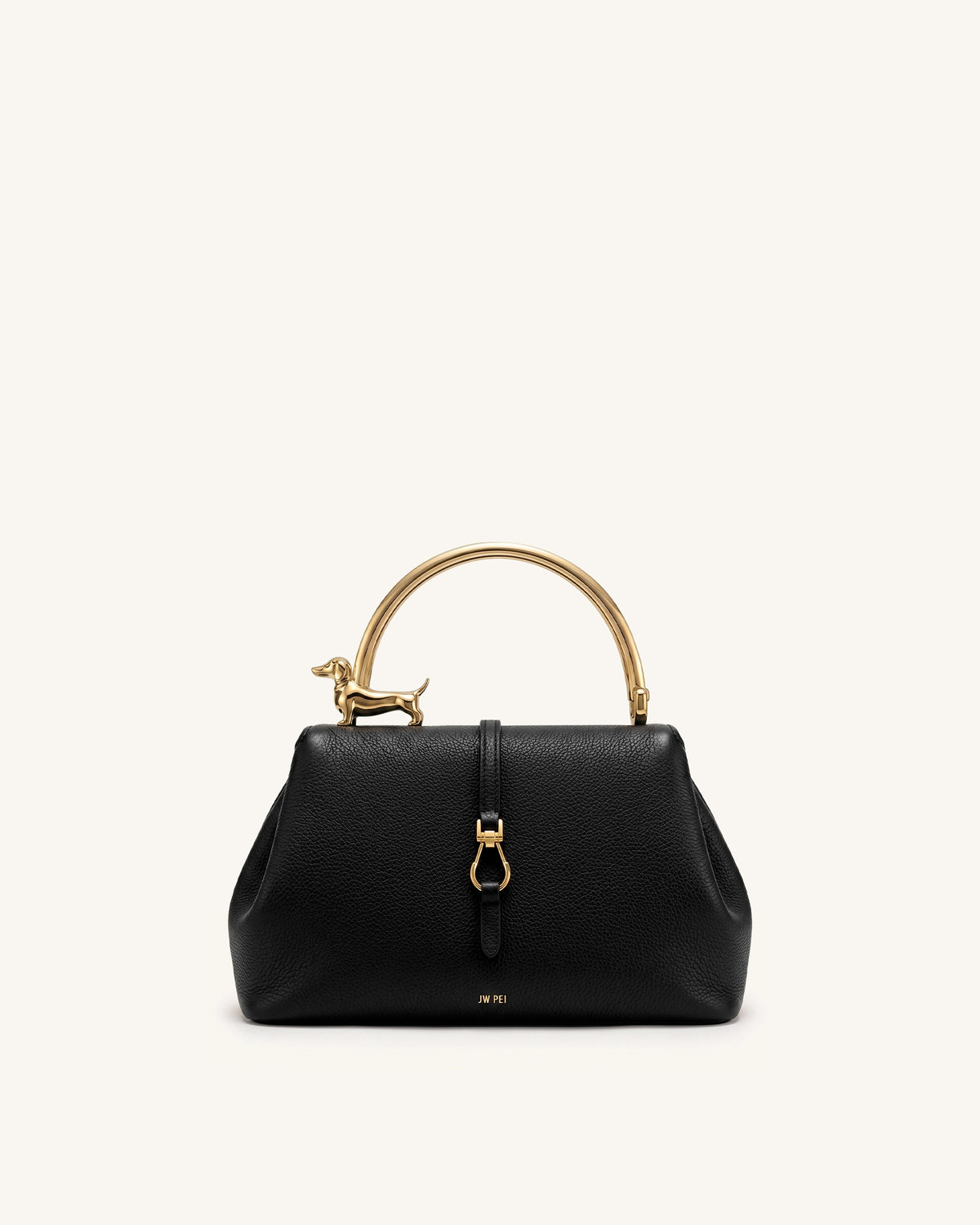 Bruna Dachshund Metal Handle Top Handle Bag - Black - view 1