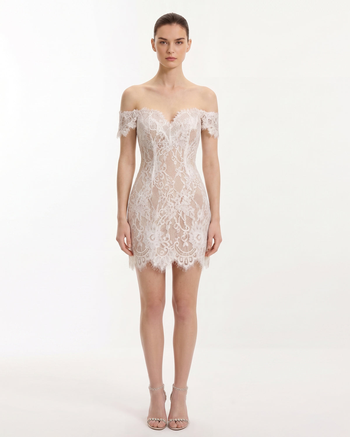 Off Shoulder Lace Mini Dress - White - view 1