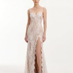 Lace Slit Maxi Dress - White - view 1