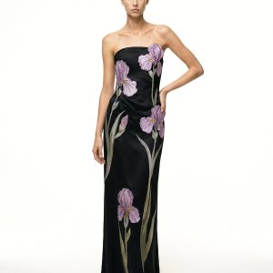 Iris Floral-Appliqué Strapless Maxi Dress - Black - view 1
