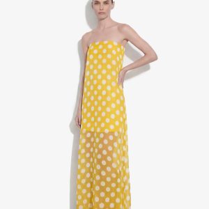 Polka-Dot Strapless Maxi Dress - Yellow - view 1