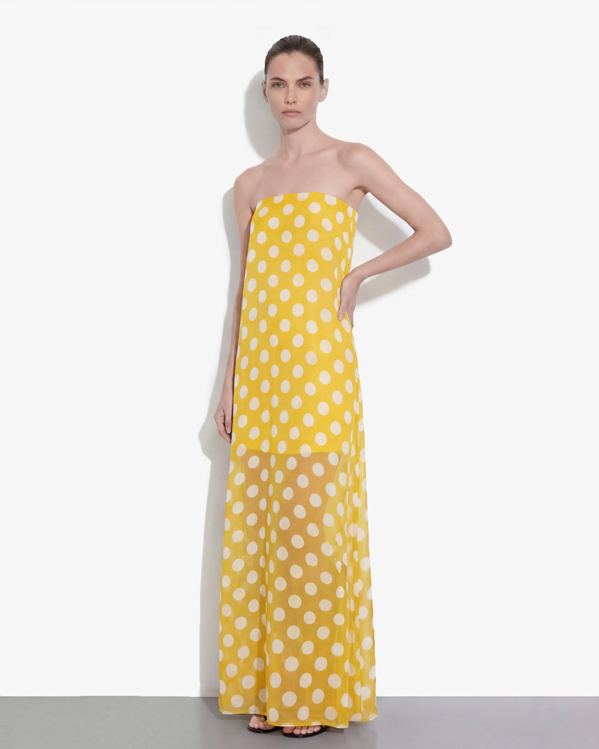 Polka-Dot Strapless Maxi Dress - Yellow - view 1