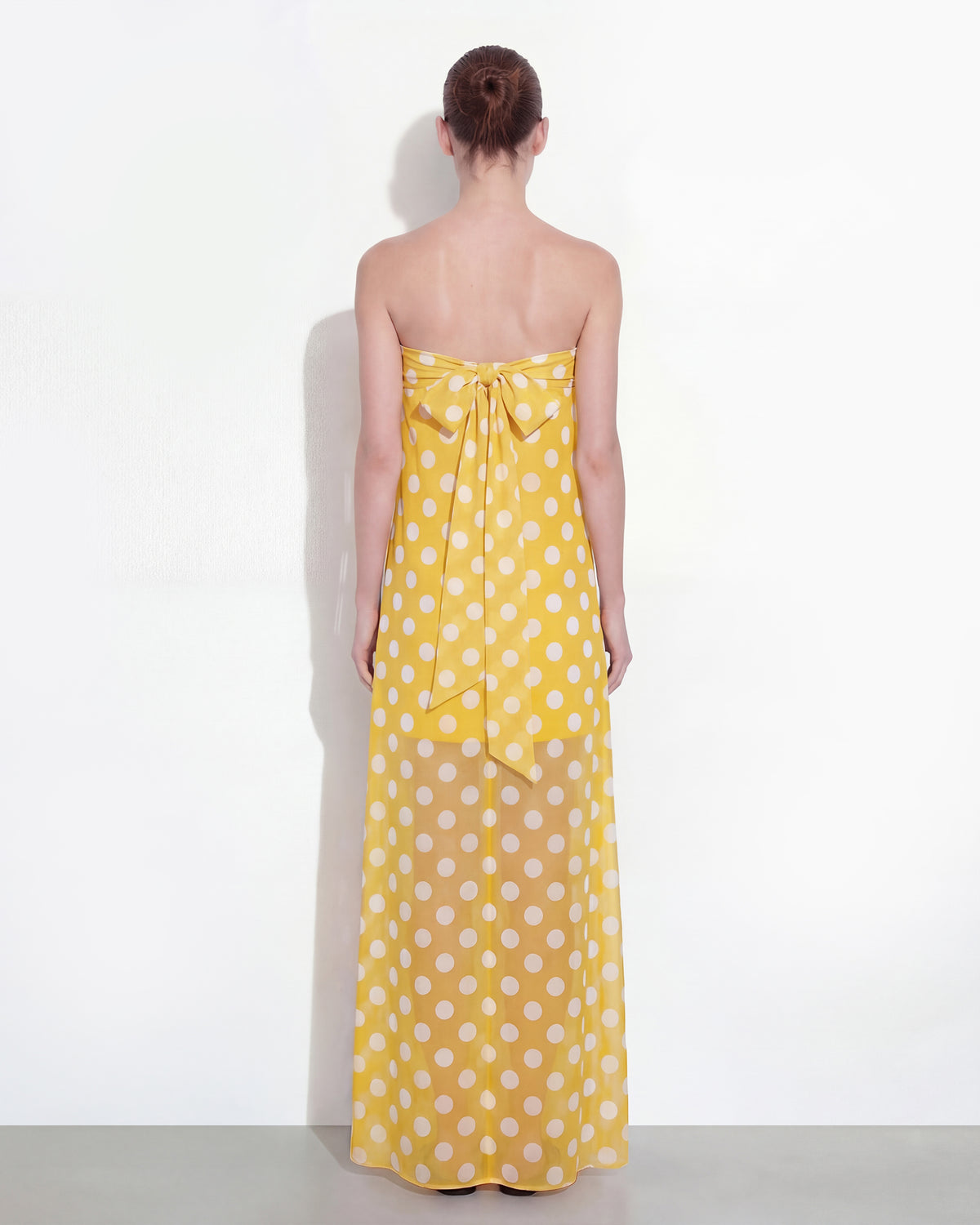 Polka-Dot Strapless Maxi Dress - Yellow - view 2