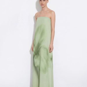Watercolor Floral Print Strapless Maxi Dress - Green - view 1
