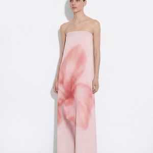 Watercolor Floral Print Strapless Maxi Dress - Pink - view 1
