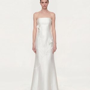 Strapless Floral Polyester Dress - White - view 1