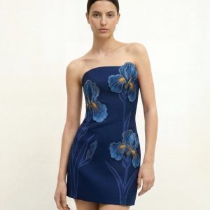 Iris Floral Print Strapless Dress – Navy blue - view 1