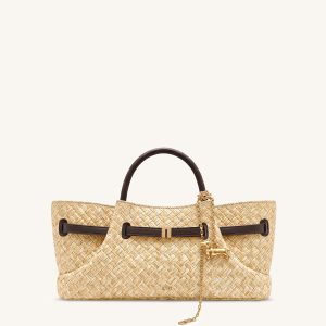Maeve Faux Straw Dachshund Metal Charm Tote Bag - Brown