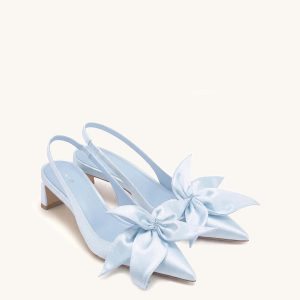 Queena Floral Appliques Slingback Pumps - Blue