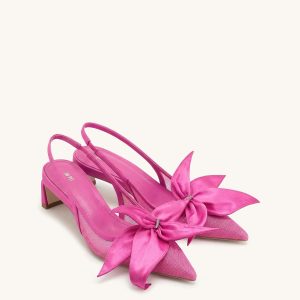 Queena Floral Appliques Slingback Pumps - Rose Pink