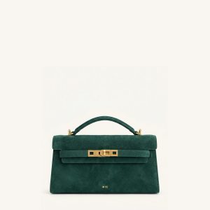 Noor Faux Suede Top Handle Bag - Forest Green