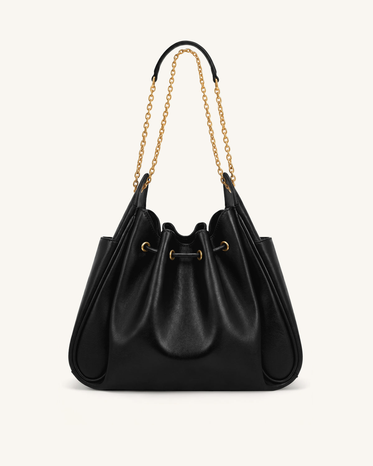 Rowan Ruched Drawstring Chain Bucket Bag - Black - view 3