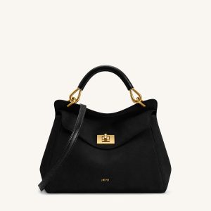 Lucia Classic Faux Suede Top Handle Bag - Black