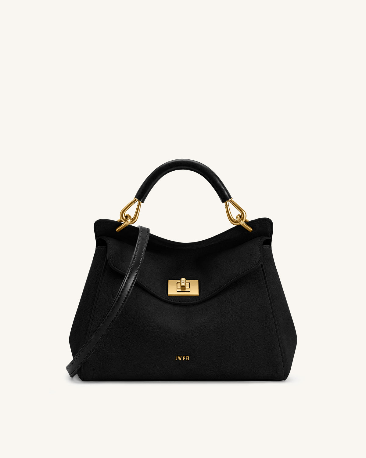 Lucia Classic Faux Suede Top Handle Bag - Black