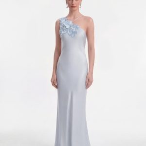 Floral Appliqué One Shoulder Maxi Dress - Light Blue - view 1