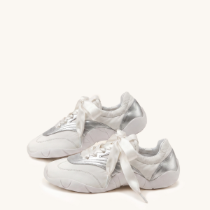 Flavia Ribbon Lace Ballerina Sneakers - White Silver