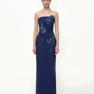 Iris Embroidered Strapless Maxi Dress - Navy Blue - view 1