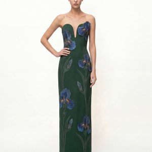 Iris Embroidered Notch Neck Strapless Maxi Dress - Emerald Green - view 1