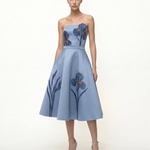 Iris Embroidered Strapless A-Line Midi Dress - Dusty Blue - view 1