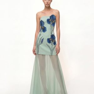 Iris Embroidered Strapless Sheer Overlay Maxi Dress - Sage Green - view 1