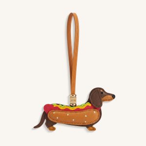 Hot Dog Dachshund Bag Charm - Brown Multi - view 1